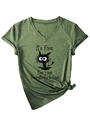 Close-up of V-neck T-shirt with cat graphic and 'It's Fine' slogan in olive green - S / Olive Green