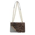 Chic leopard print crossbody bag with gold chain strap and grey leather patch detail - Silver