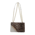 Fashionable leopard print and off-white crossbody square bag with gold chain strap - White