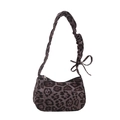 Borsa leopardata da donna con tracolla a nuvola pieghettata e dettaglio fiocco moda - Nero
