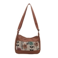 Retro-Schultertasche aus Segeltuch mit braunem Kunstleder und bunter Blumenstickerei - Braun