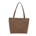 Borsa tote marrone in pelle sintetica con motivo unico a coste scheletriche in rilievo - Cachi