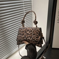 Borsa a mano trapezoidale leopardata retrò con manico annodato e tracolla - Marrone