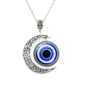 Silver crescent moon necklace with blue Turkish evil eye pendant for men and women - Spiral Vine Style (JY009126-11)