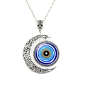 Turkish evil eye pendant necklace with crescent moon silver chain on white background - Hollow Carved Style (JY009126-9)