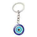 Turkish Blue Evil Eye Keychain with circular glass amulet and silver metal ring - Star Center Style (JY009129-1)
