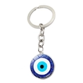 Blue evil eye keychain pendant with silver metal ring and protective Turkish charm - Blue Glitter Style (JY009129-2)