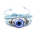 Pulsera de ojo turco azul de cuero trenzado con cordón ajustable para la protección - Estilo Azul 11 (Azul-11)