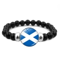 Bracelet en perles noires polies avec pendentif drapeau de l'Écosse et accents argentés - Écosse