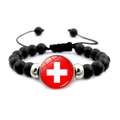 Pulsera bandera de Suiza con cuentas negras mate y cordón de ajuste regulable - Suiza