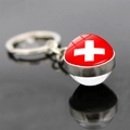 Swiss flag glass dome keychain with polished metal ring and chrome finish pendant - Swiss