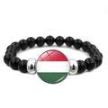 Bracelet en perles noires avec pendentif rond en verre affichant le drapeau hongrois - Hongrie