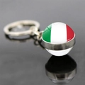 Italy flag double-sided ball keychain with silver metal ring and glossy glass pendant - Italy Style