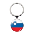 Slovenia flag soccer keychain with circular metal pendant and glass dome for fans - Slovenia