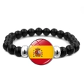 Bracelet à perles drapeau Espagne avec pierres noires polies et perles argentées - Style Espagne