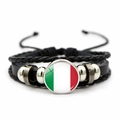 Pulsera de cuero trenzado con colgante de bandera de Italia y cordón ajustable - Estilo Italia
