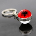 Albania flag double-sided glass ball keychain with silver alloy ring for football fans - Albania