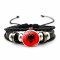 Pulsera de cuero multicapa con el emblema de la bandera de Albania y cuentas vintage - Albania