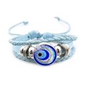 Pulsera de cuero trenzado azul con amuleto del Ojo Turco y cuentas de metal plata - Modelo azul 4