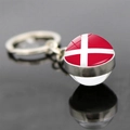 Danish flag glass dome keychain with silver metal ring for Denmark football fans - Denmark Viking Ship