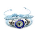Pulsera de cuero trenzado multicapa con Ojo Turco azul y cordón ajustable - Estilo azul 5