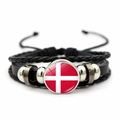 Pulsera de cuero trenzado con cúpula de cristal bandera de Dinamarca y cordón ajustable - Barco Vikingo Dinamarca