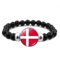 Bracelet perlé fait main avec perles d'onyx noires et breloque drapeau du Danemark - Navire Viking Danemark