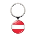 Round silver metal keychain featuring the Austria national flag pattern on a white background - Austria