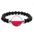 Bracelet en perles noires polies avec breloque drapeau Pologne et détails argentés - Monument de Pologne