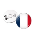 Badge rond drapeau français avec face en émail brillant et épingle de sûreté en métal - Style France