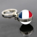 Double-sided French flag football glass ball keychain with polished metal finish - France Style