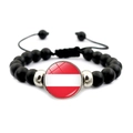 Pulsera de cuentas con bandera de Austria, perlas negras mates y cordón ajustable - Austria