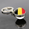 Creative Belgium flag football keychain with silver metal ring and glass dome pendant - Belgium Style