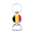 Belgium flag football bottle opener keychain with polished silver metal finish - Belgium Style