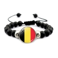 Pulsera de cuentas con colgante de bandera de Bélgica en cuentas negras mate y cordón - Estilo Bélgica