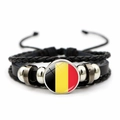 Pulsera multicapa de cuero trenzado con dije de bandera de Bélgica y cordón ajustable - Estilo Bélgica
