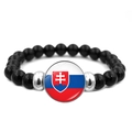 Bracelet de perles noires avec breloque drapeau slovaque pour le tournoi de football - Slovaquie