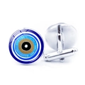 Silver cufflinks with blue Turkish Evil Eye glass dome inlay for men shirt accessories - Gold Dotted Texture Concentric Style (JY009133-9)