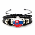 Pulsera multicapa de cuero trenzado con dije de bandera de Eslovaquia y cuentas - Eslovaquia