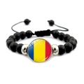 Pulsera bandera Rumanía Euro 2024 con cuentas negras mates y cuerda ajustable - Rumania