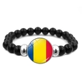 Bracelet en perles noires avec pendentif drapeau roumain pour fans de football - Roumanie