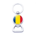 Metal bottle opener keychain featuring a polished finish and Romania flag design - Romania