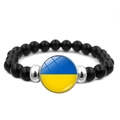 Bracelet perlé avec pierres noires et pendentif circulaire drapeau Ukraine en argent - Ukraine