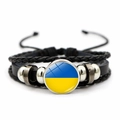 Pulsera de cuero con bandera de Ucrania con cuerdas trenzadas y cierre ajustable - Ucrania