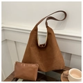 Vintage brown frosted suede large tote bag with matching leather inner pouch - Brown