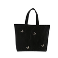 Large black tote bag with metallic butterfly accents and waterproof wrinkled fabric - Black