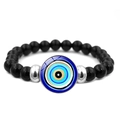 Handmade beaded bracelet with glossy black beads and a classic blue evil eye charm - Mandala Evil Eye Style (JY009121-1)