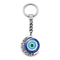 Porte-clés lune argentée avec amulette rotative œil bleu porte-bonheur sur fond blanc - Jy009120-1