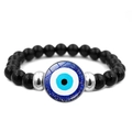 Black beaded evil eye bracelet with silver spacers and a classic blue amulet charm - Classic Turkish Blue Eye Style (JY009121-2)