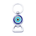 Silberner Schlüsselanhänger Flaschenöffner mit blauem Evil Eye Amulett-Motiv - Klassischer Glitzer Blauer Blick Stil (JY009124-1)